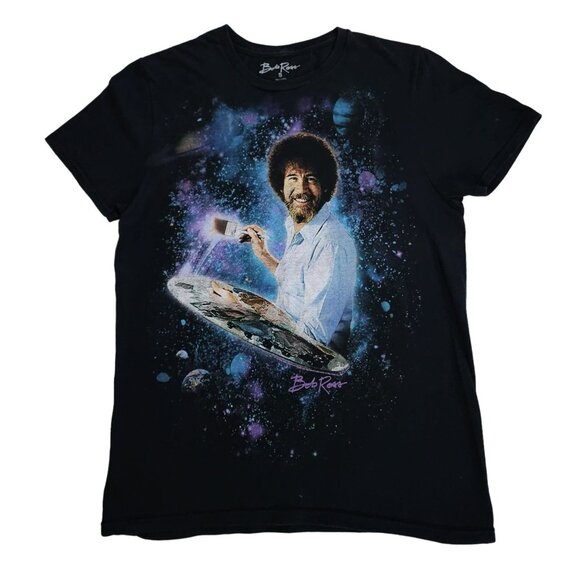Bob Ross Men's Unisex Adult Painting Galaxy Space Graphic Print Tee Black Small - Picture 2 of 8